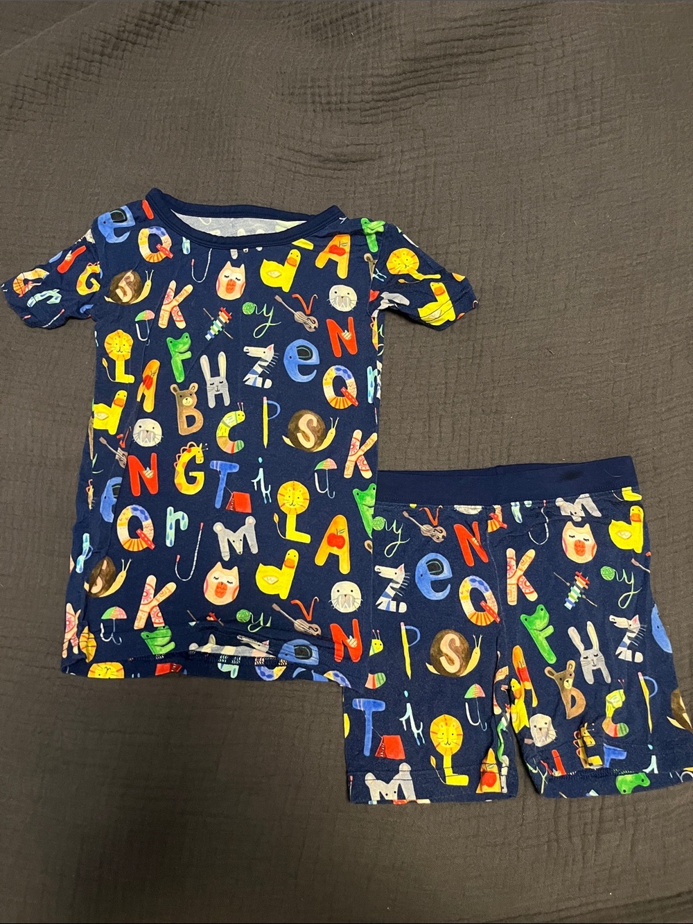 Little Sleepies Navy Multicolor Alphabet Short Set